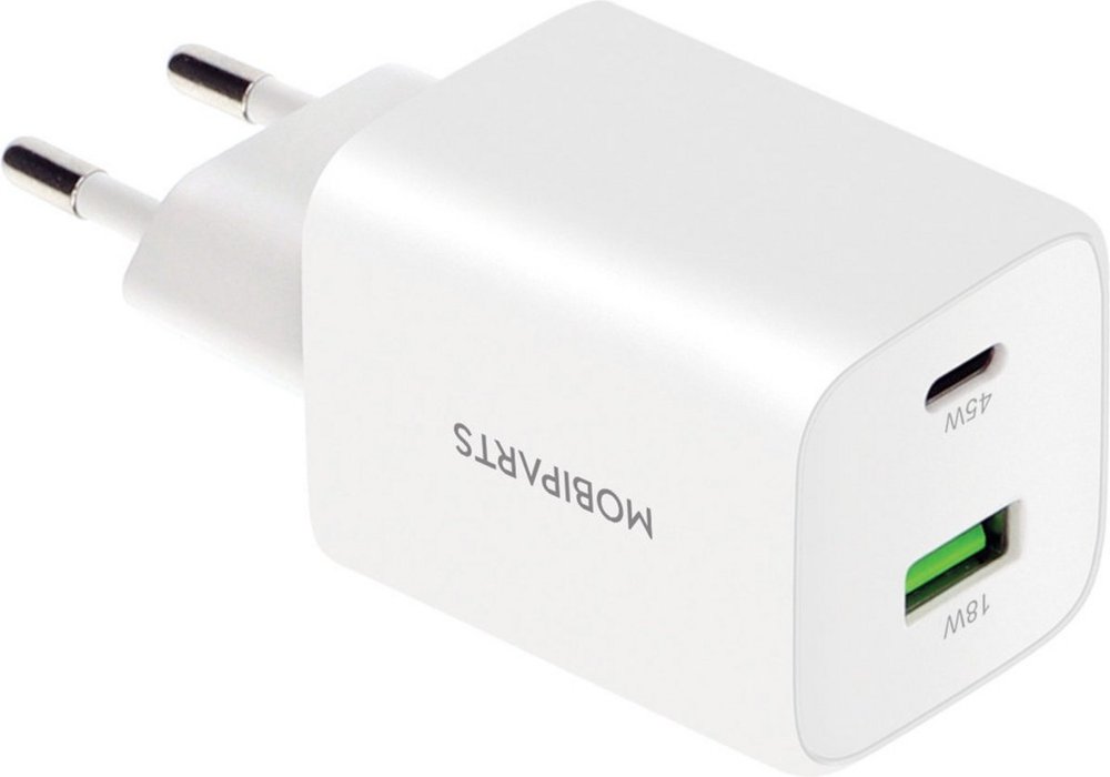 Mobiparts GaN Wall Charger | USB-C & USB-A 3.0 QC 45W | Wit