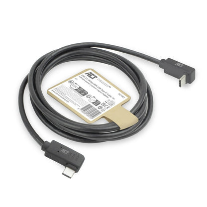 ACT AC7481 | USB 3.2 Gen 2 Kabel | USB-C (haaks links/rechts) naar USB-C (haaks boven/beneden) | 60W | 10Gbps | 1m | Zwart - Matmuis - Matmuis