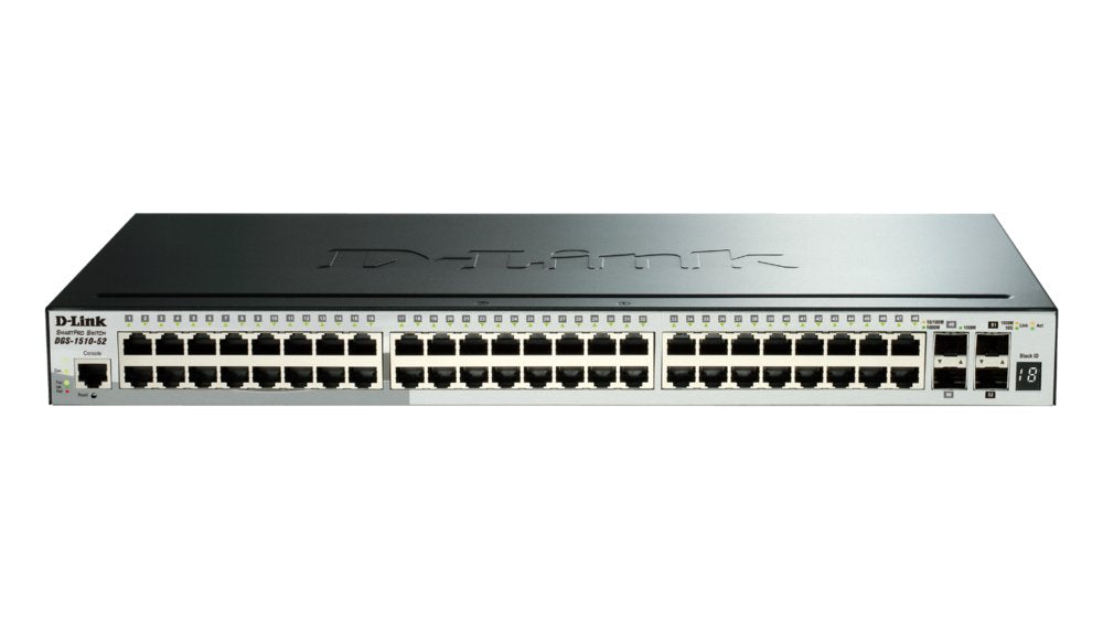 D-Link DGS-1510-20/E | 16-poorts Gigabit L2/L3 Smart Managed Switch | 2x SFP | 2x 10G SFP+ | 76 Gbps switchingcapaciteit | Rackmount 1U | Grijs