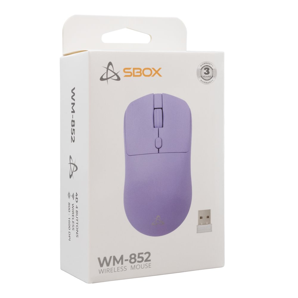 SBOX WM-852P Purple | Draadloze Muis | Links- en Rechtshandig | RF | 1600 DPI | Paars - Matmuis - Matmuis