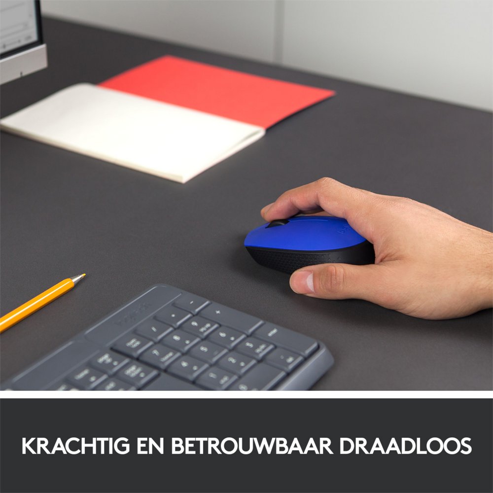 Logitech M171 | Draadloze Muis | Links- en Rechtshandig | RF | 1000 DPI | Zwart/Blauw - Matmuis - Matmuis
