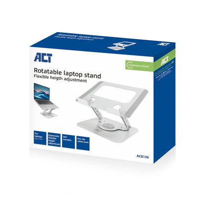 ACT AC8136 | 360° Draaibare Laptopstandaard tot 15,6" | Traploos Hoogte en Hoek Verstelbaar | Metaal - Matmuis