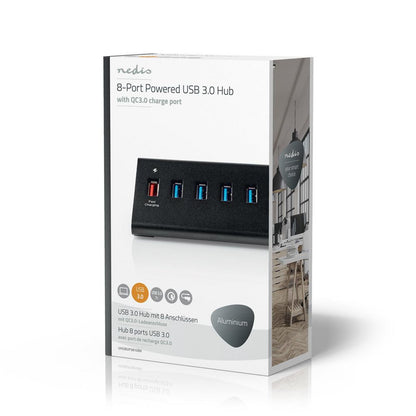 Nedis UHUBUP3810BK interface hub USB 3.2 Gen 1 (3.1 Gen 1) | 8 poorten | Zwart - Matmuis
