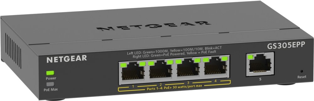 GS305EPP-100PES | 5-poorts Gigabit Smart Managed Plus PoE+ Switch | 120W PoE-vermogen | VLAN/QoS | Webbeheer - Matmuis