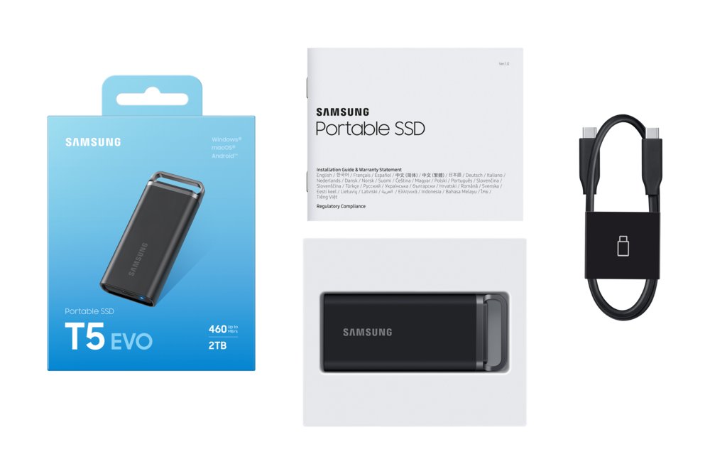 Samsung T5 EVO | Externe SSD | 2TB | USB 3.2 Gen 1 | 460MB/s | Zwart | Compact & Draagbaar - Matmuis - Matmuis