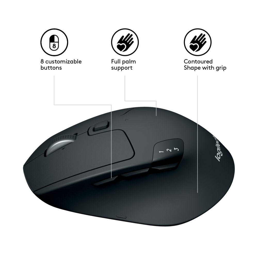 Logitech M720 Triathlon | Draadloze Muis | Rechtshandig | RF + Bluetooth | 1000 DPI | Zwart - Matmuis - Matmuis