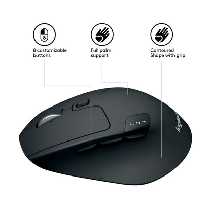 Logitech M720 Triathlon | Draadloze Muis | Rechtshandig | RF + Bluetooth | 1000 DPI | Zwart - Matmuis - Matmuis