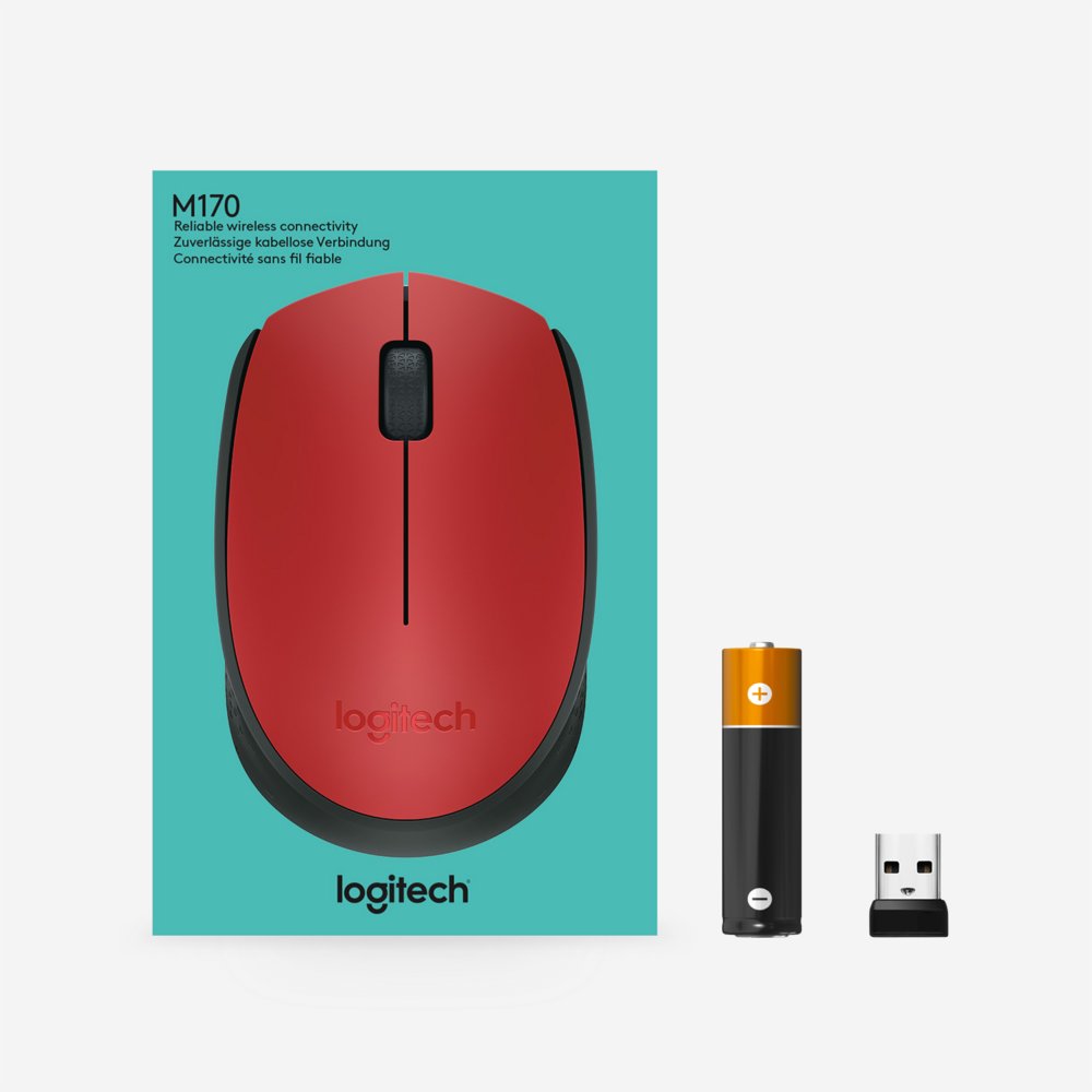 Logitech M171 | Draadloze Muis | Links- en Rechtshandig | RF | 1000 DPI | Rood/Zwart - Matmuis - Matmuis