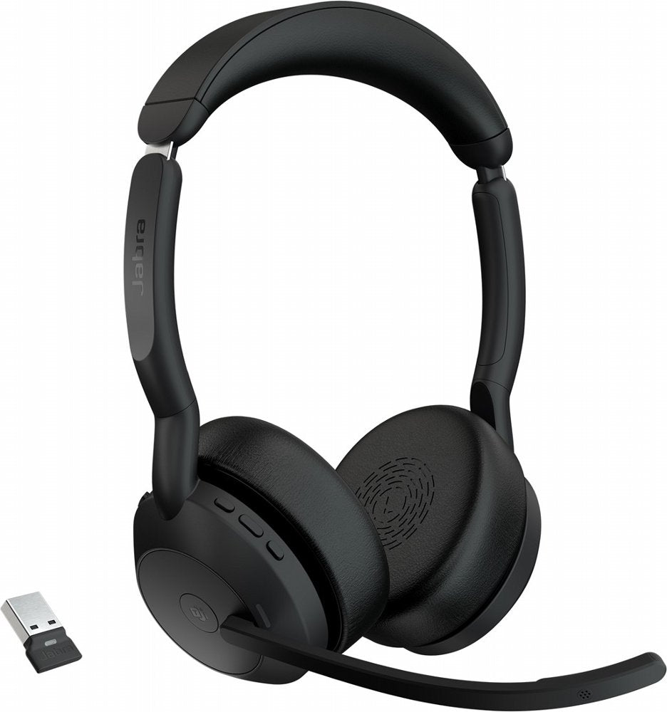 Jabra Evolve2 55 Link380a MS Stereo | Bluetooth Headset (ANC) | USB-A Dongle | Oplaadstandaard | Zwart - Matmuis - Matmuis