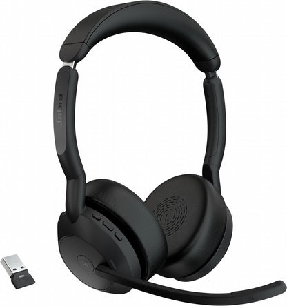 Jabra Evolve2 55 Link380a MS Stereo | Bluetooth Headset (ANC) | USB-A Dongle | Oplaadstandaard | Zwart - Matmuis - Matmuis