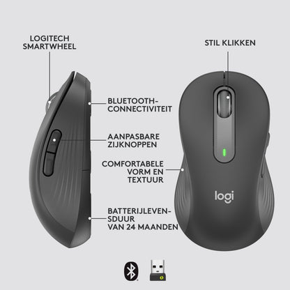 Logitech Signature M650 | Draadloze Muis | Linkshandig | RF + Bluetooth | 2000 DPI | Grafiet - Matmuis - Matmuis