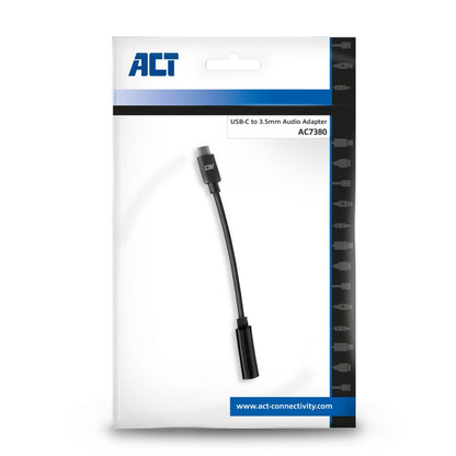 ACT AC7380 | 3.5mm naar USB Type-C | 0,11 Meter | Audiokabel Tussenstuk | Zwart - Matmuis - Matmuis