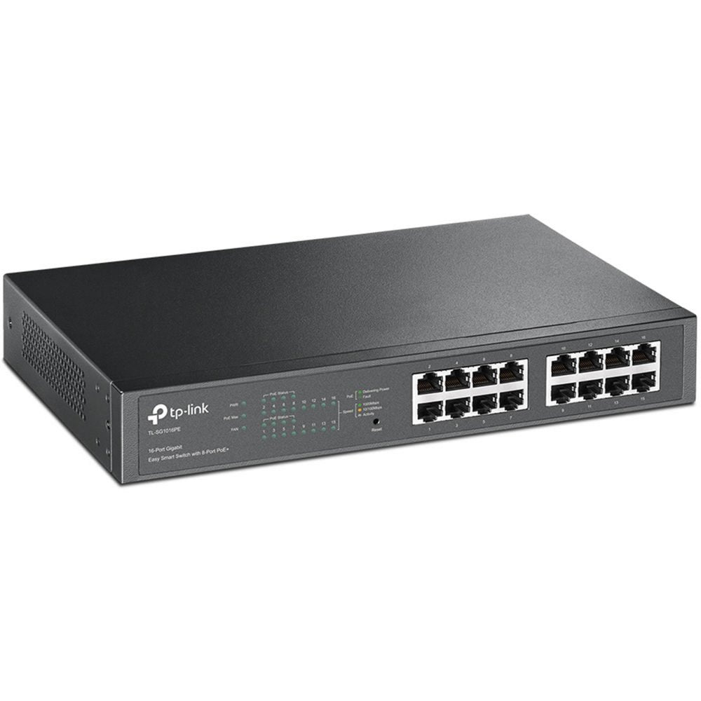 TP-Link TL-SG1016PE | Managed Smart Switch | 16 Poorten | Gigabit Ethernet (10/100/1000 Mbps) | PoE+ (150W) | VLAN/QoS | Webbeheer - Matmuis