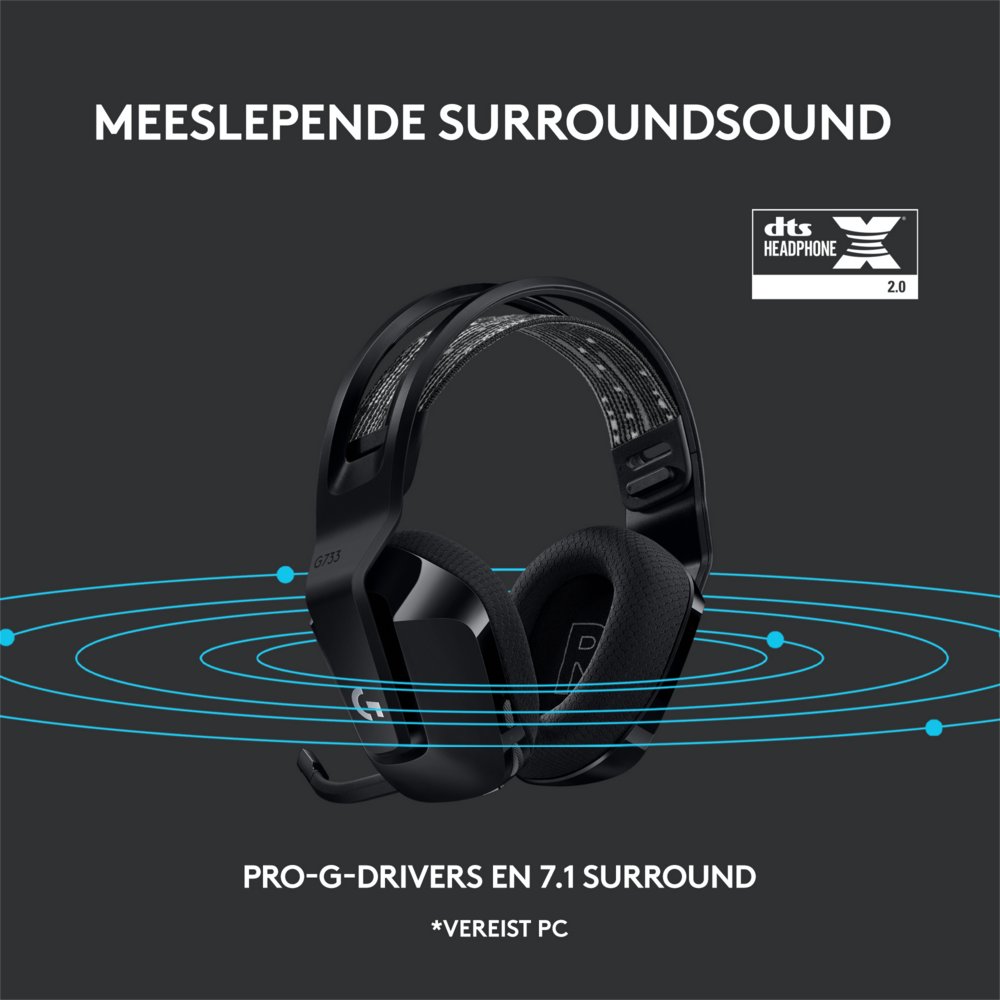 Logitech G G733 LIGHTSPEED Wireless Gaming Headset | RGB | Zwart - Matmuis