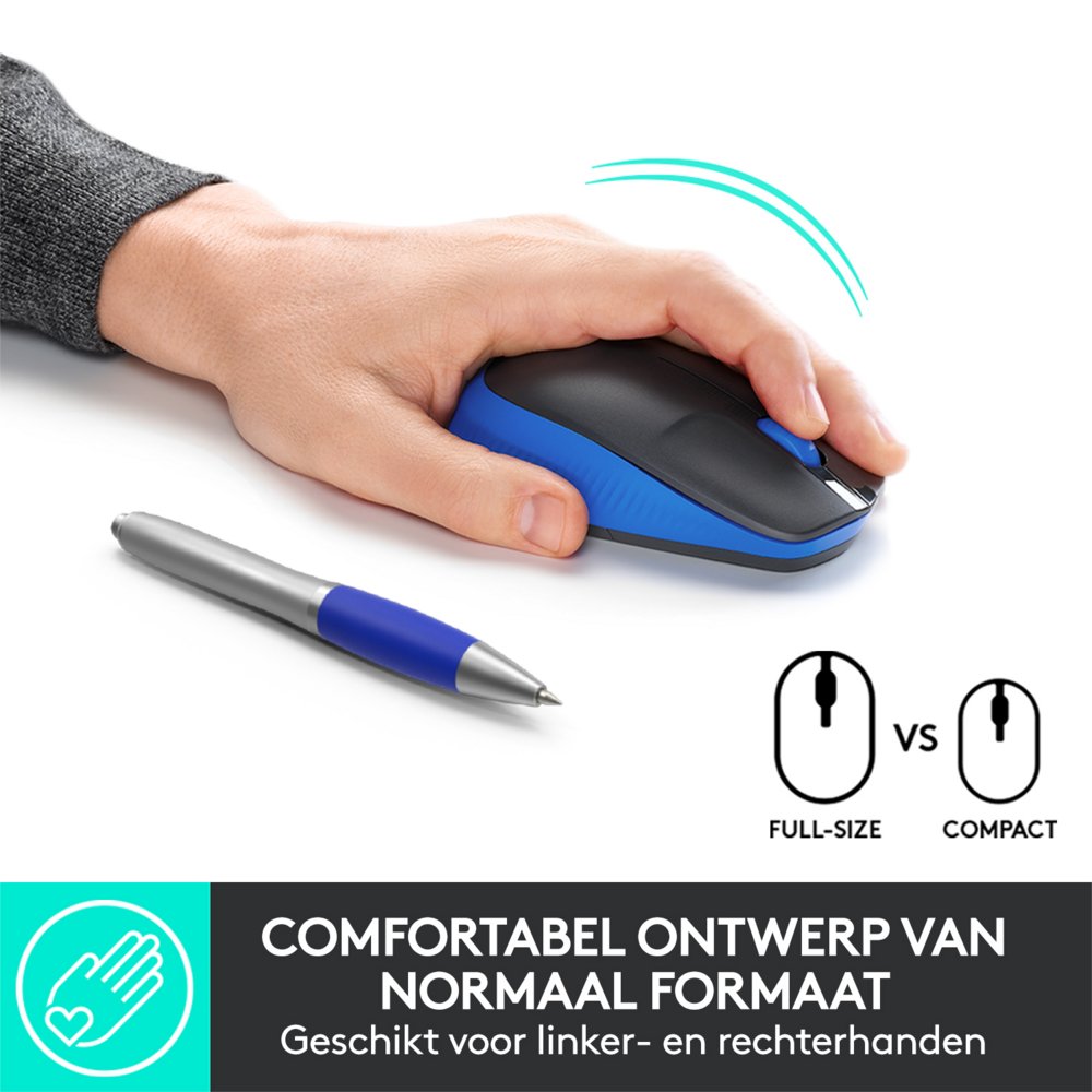 Logitech M190 | Draadloze Muis | Links- en Rechtshandig | RF | 1000 DPI | Zwart/Blauw - Matmuis - Matmuis