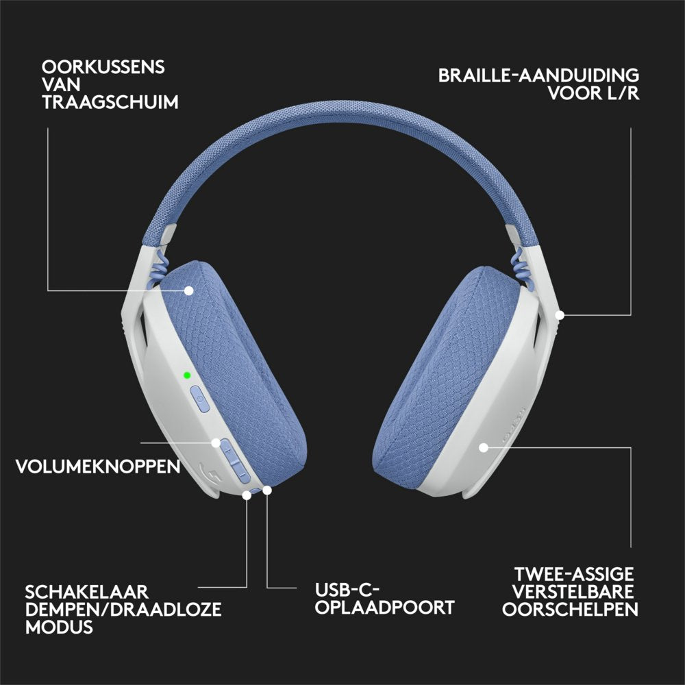 Logitech G G435 | Draadlooze Over-ear Gaming Headset | Bluetooth & USB-A Receiver | Wit/Lilac - Matmuis - Matmuis