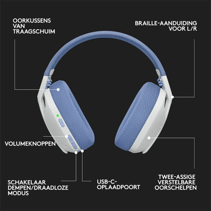 Logitech G G435 | Draadlooze Over-ear Gaming Headset | Bluetooth & USB-A Receiver | Wit/Lilac - Matmuis - Matmuis