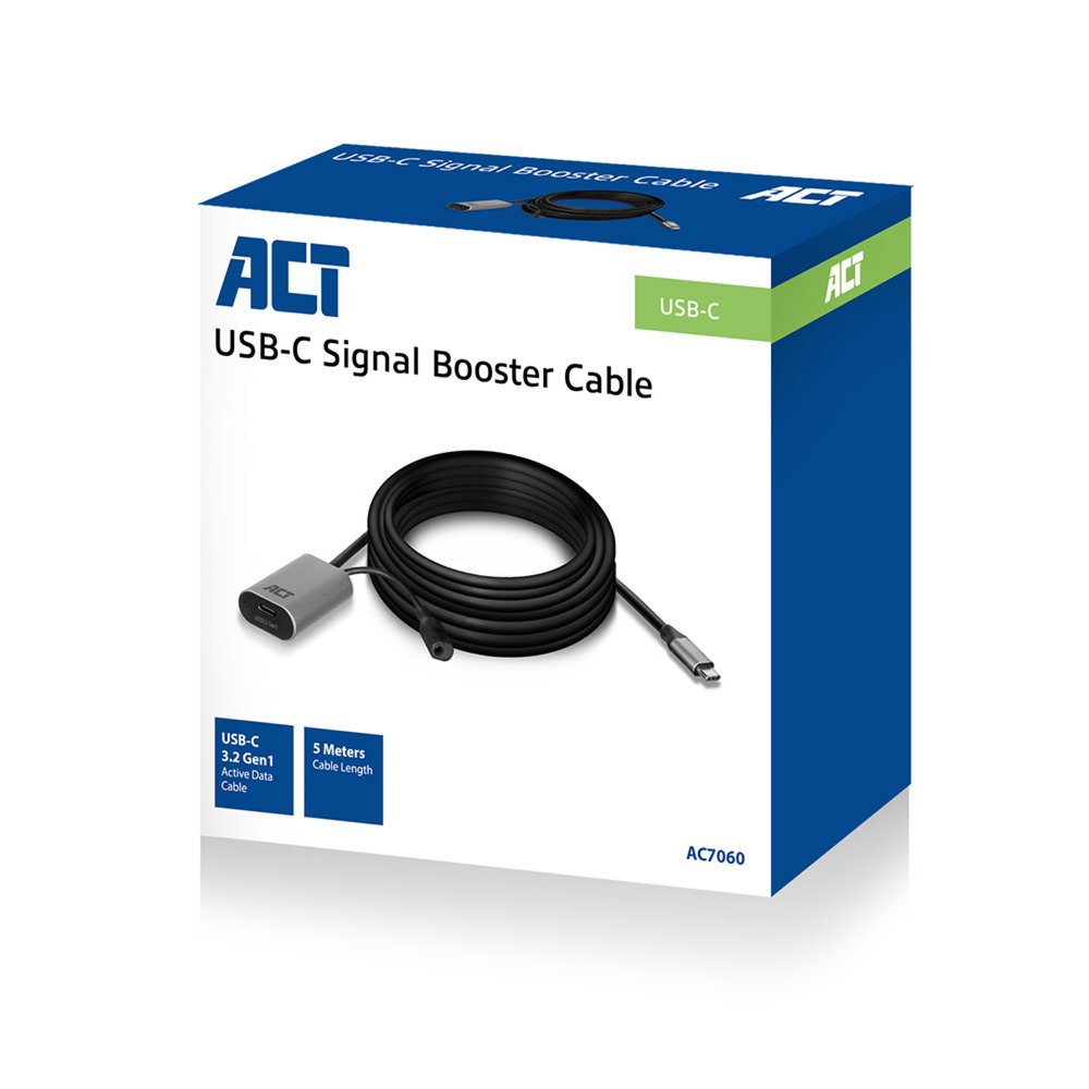 ACT AC7060 | USB-C Verlengkabel met Signaalversterker | 5m | Zwart - Matmuis - Matmuis