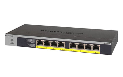 NETGEAR GS108LP | Unmanaged Switch | 8 Poorten | Gigabit Ethernet (10/100/1000 Mbps) | 8x PoE+ (60W) | FlexPoE | Fanless | 1U Rackmount