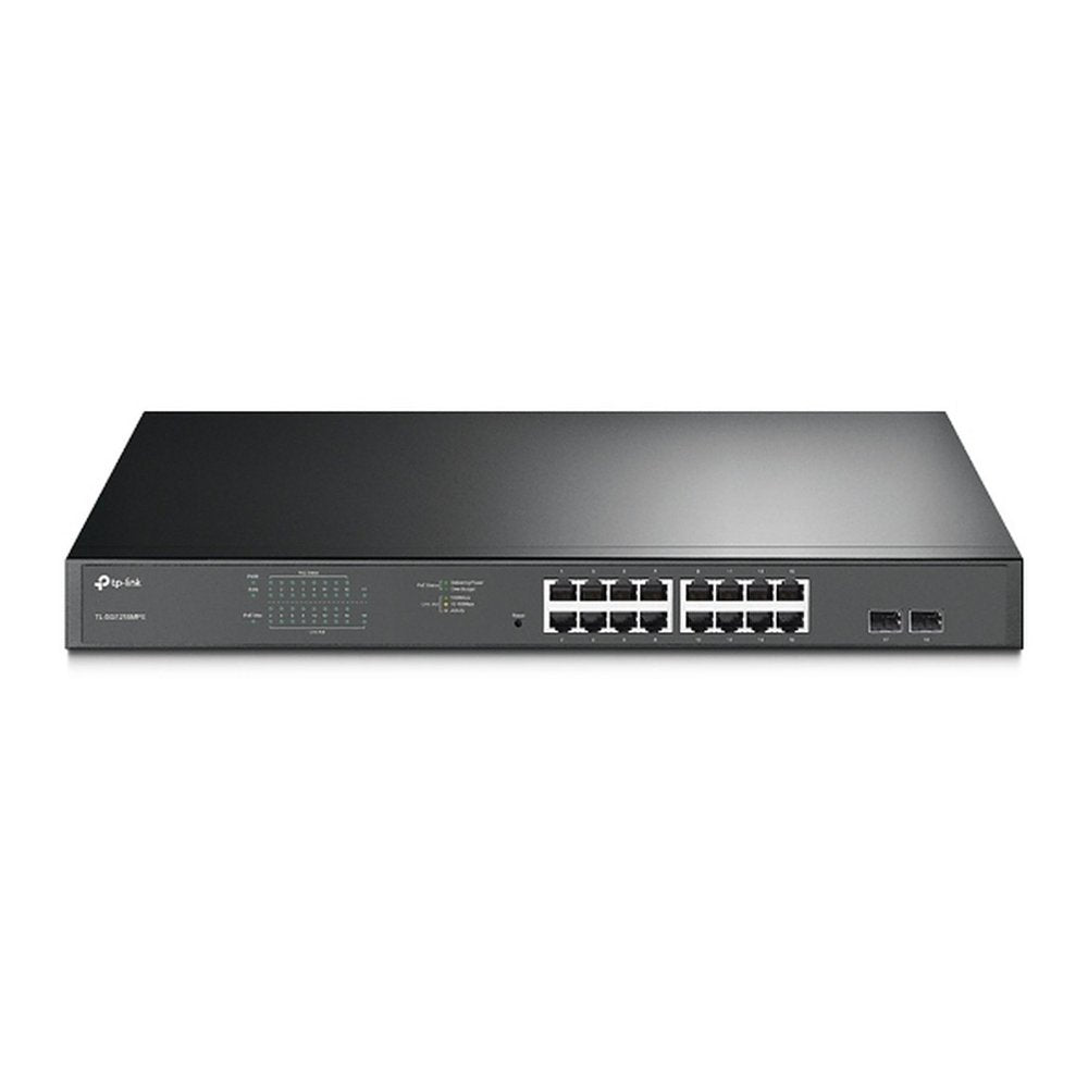 TP-Link TL-SG1218MPE | Managed Smart Switch | 18 Poorten | Gigabit Ethernet (10/100/1000 Mbps) | 16x PoE+ (192W) | 2x SFP | VLAN/QoS | Zwart - Matmuis
