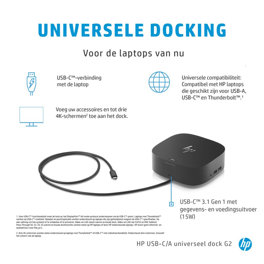 HP 26D32AA G5 | USB-C Docking Station | Dual 4K Display | Zwart - Matmuis - Matmuis