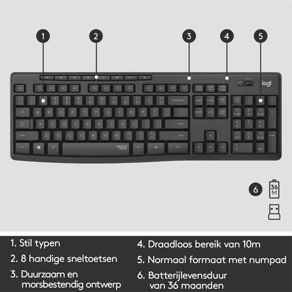 Logitech MK295 Silent | Draadloze Muis-en-Toetsenbordcombo | USB-ontvanger | QWERTY | Zwart - Matmuis - Matmuis