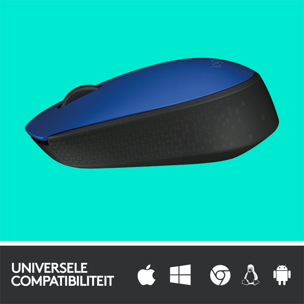 Logitech M171 | Draadloze Muis | Links- en Rechtshandig | RF | 1000 DPI | Zwart/Blauw - Matmuis - Matmuis