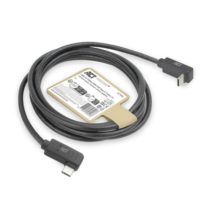 ACT AC7482 | USB 3.2 Gen 2 Kabel | USB-C (haaks links/rechts) naar USB-C (haaks boven/beneden) | 60W | 10Gbps | 2m | Zwart - Matmuis - Matmuis