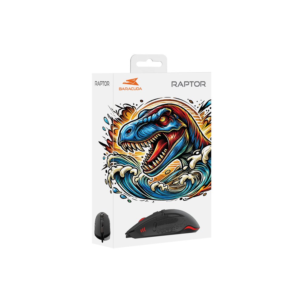 Baracuda RAPTOR RGB | Bedrade Gaming Muis | USB-A | 6400 DPI | Zwart - Matmuis