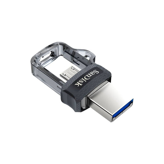 SanDisk Ultra Dual m3.0 | 128GB USB Flash Drive | USB Type-A / Micro-USB 3.2 Gen 1 (3.1 Gen 1) | Zwart, Zilver, Transparant - Matmuis