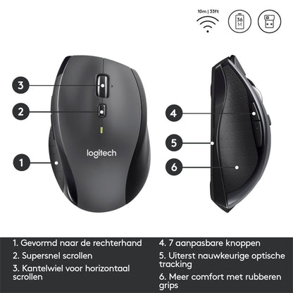 Logitech Marathon M705 | Draadloze Muis | Rechtshandig | RF | 1000 DPI | Zwart - Matmuis - Matmuis