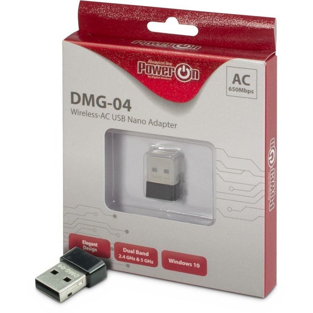 Inter-Tech DMG-04 | Wi-Fi 5 USB Nano Adapter | 433 Mbps (5 GHz) / 200 Mbps (2,4 GHz) | USB 2.0 | Zwart - Matmuis - Matmuis
