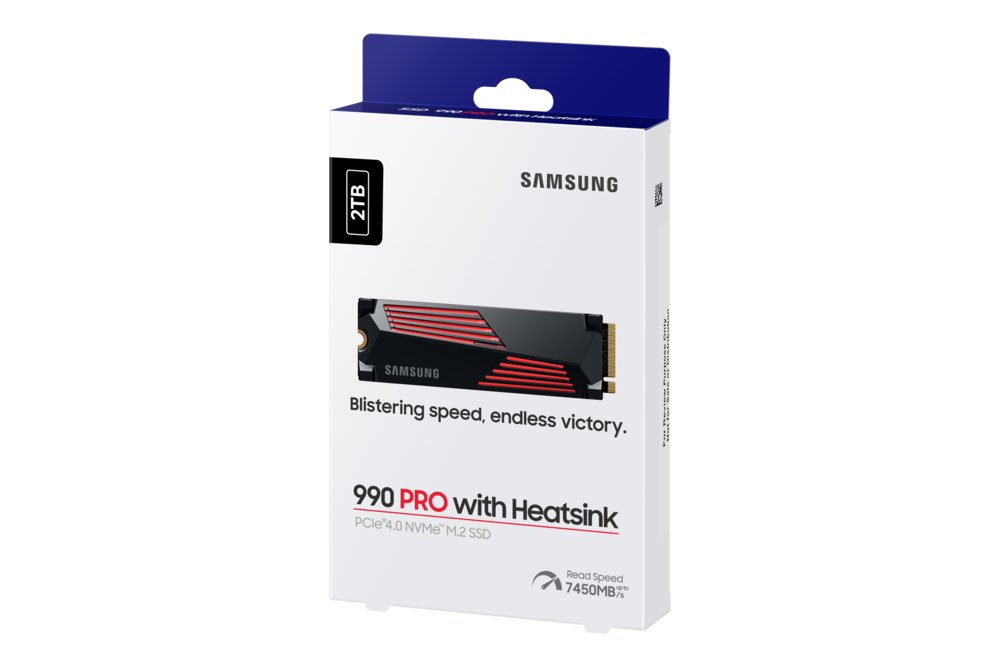 Samsung 990 PRO | 2TB NVMe SSD | M.2 Gen4 | 7.450 MB/s Lezen | 6.900 MB/s Schrijven | Heatsink