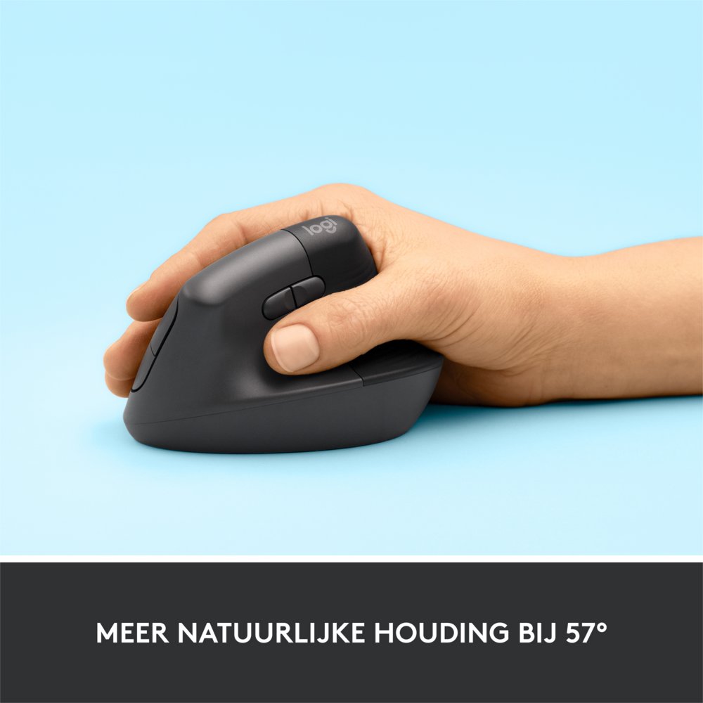 Logitech Lift | Ergonomische Draadloze Muis | Rechtshandig | RF + Bluetooth | 4000 DPI | Grafiet - Matmuis - Matmuis