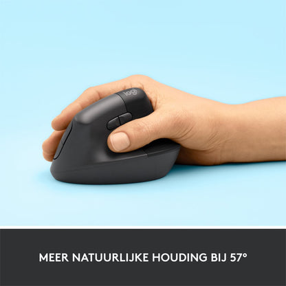 Logitech Lift | Ergonomische Draadloze Muis | Rechtshandig | RF + Bluetooth | 4000 DPI | Grafiet - Matmuis - Matmuis