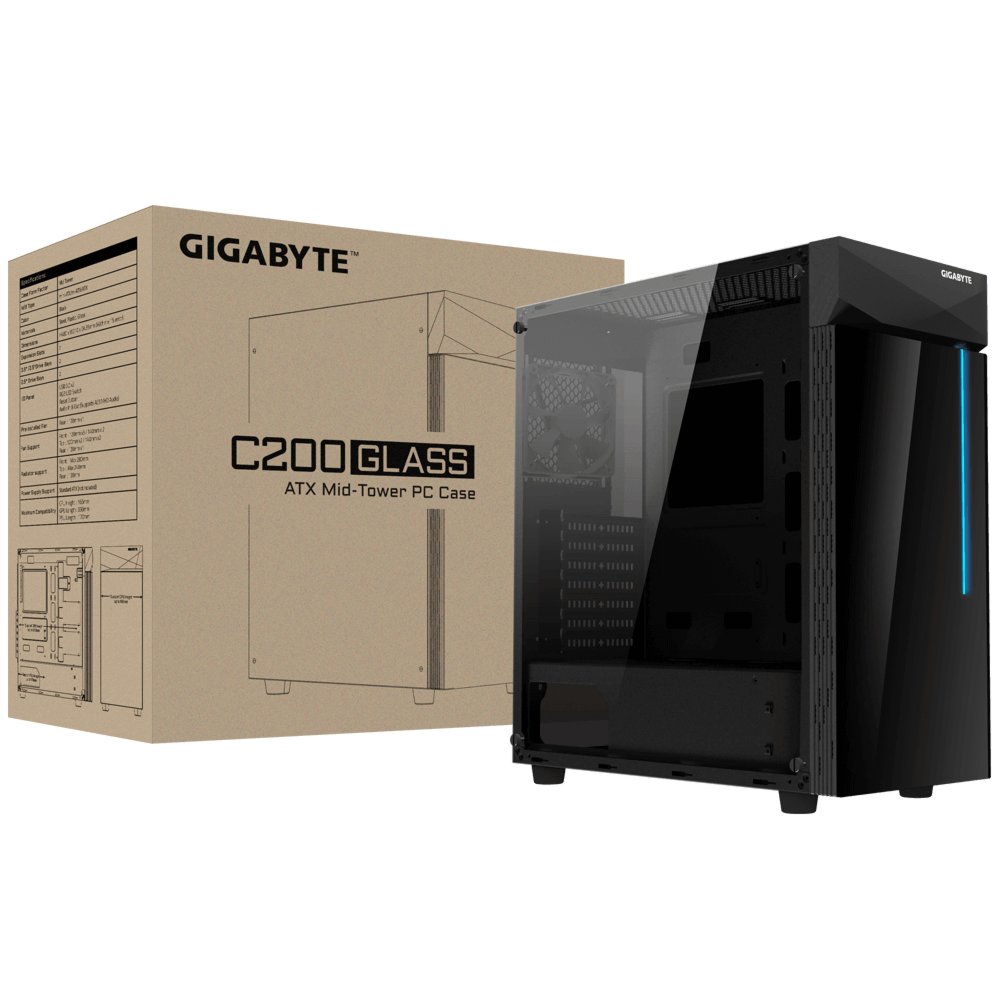 Gigabyte C200 | Midi Tower Behuizing | Zwart | ATX | RGB Verlicht Frontpaneel