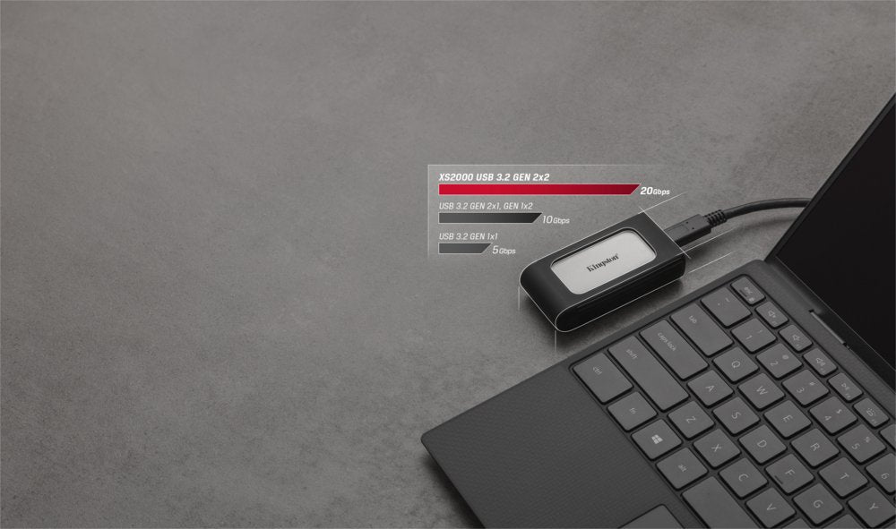 Kingston XS2000 | Externe SSD | 2000GB | USB 3.2 Gen 2x2 | Compact & Snel | Zilver/Zwart - Matmuis