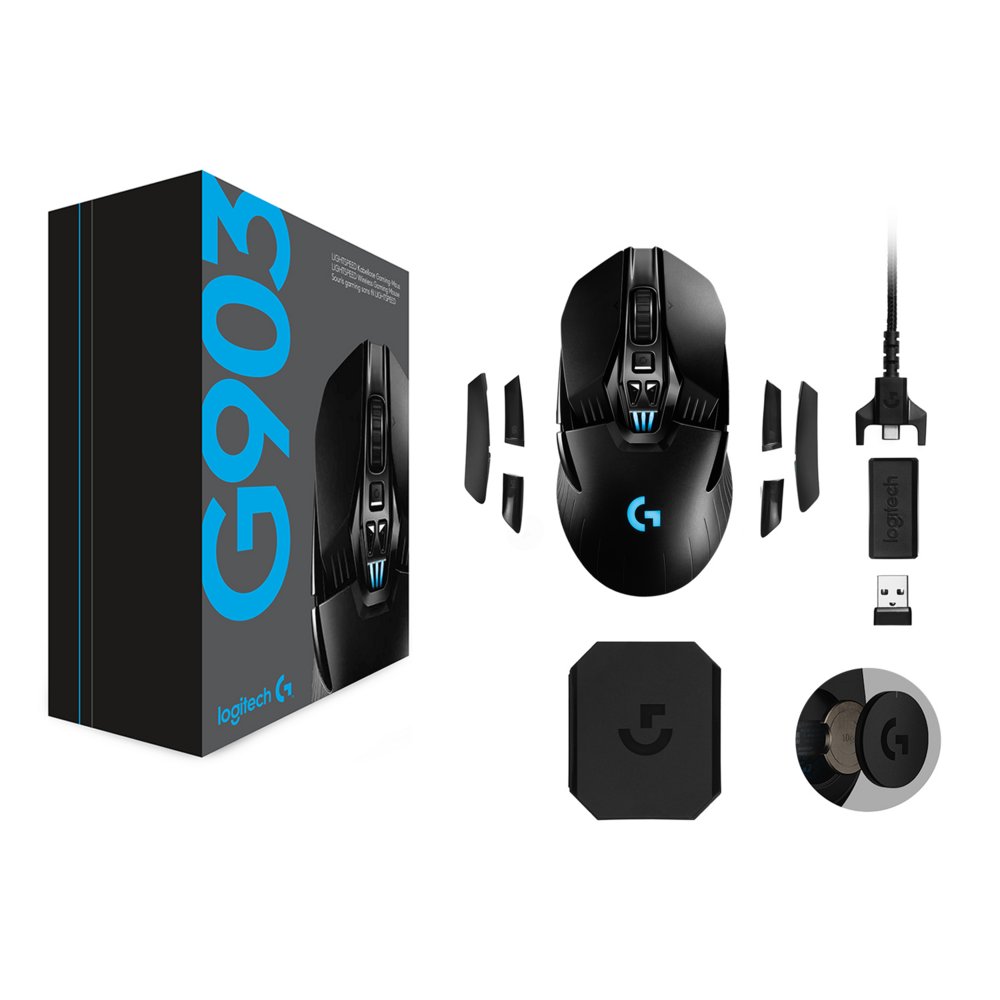 Logitech G903 Lightspeed | Ambidextrous Draadloze Gaming Muis | RF-Draadloos + USB-A | 25.600 DPI | Zwart - Matmuis - Matmuis