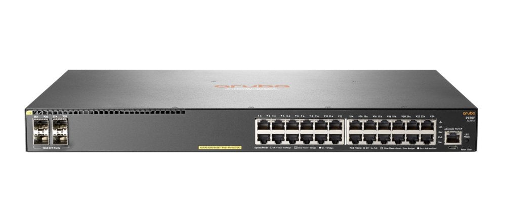 HPE Aruba 2930F 24G PoE+ 4SFP | Managed L3 Switch | 24 Poorten | Gigabit Ethernet (10/100/1000 Mbps) | PoE+ | 1U Rackmount | Grijs - Matmuis