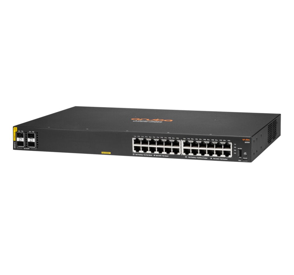 HPE Aruba 6000 24G PoE Switch | Managed L2 | 24 Poorten | Gigabit Ethernet | 4x SFP | 370W PoE Budget | 1U Rackmount - Matmuis