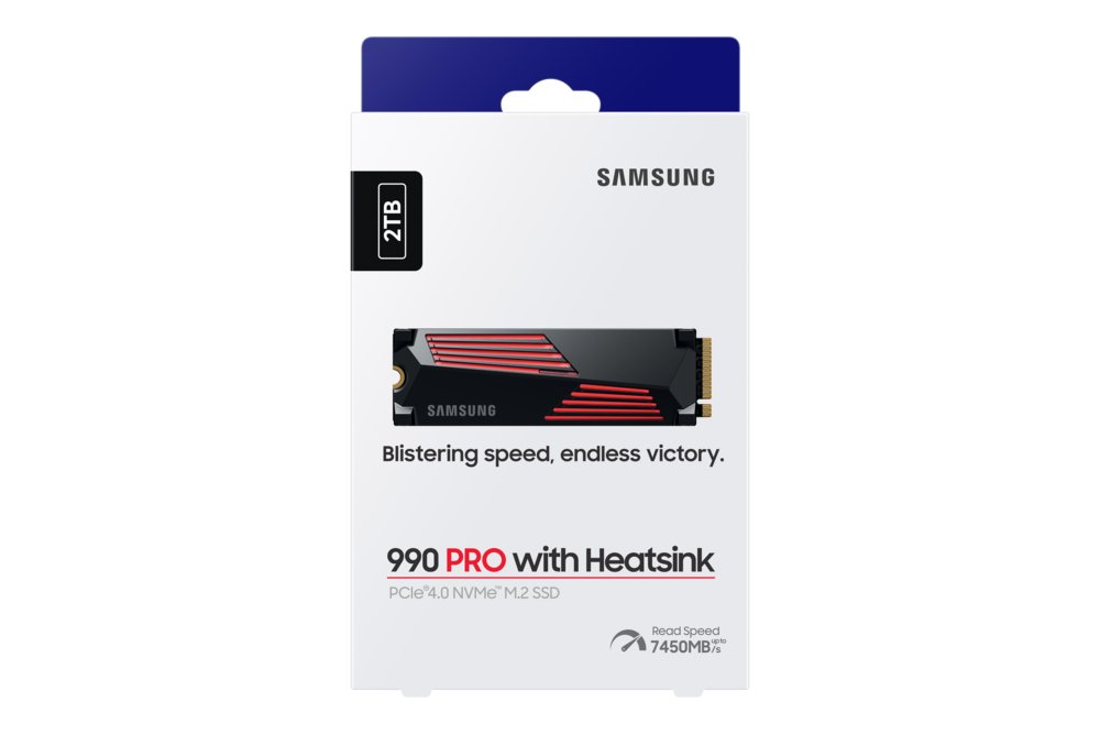 Samsung 990 PRO | 2TB NVMe SSD | M.2 Gen4 | 7.450 MB/s Lezen | 6.900 MB/s Schrijven | Heatsink