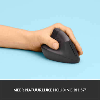 Logitech Lift | Ergonomische Draadloze Muis | Linkshandig | RF + Bluetooth | 4000 DPI | Grafiet - Matmuis - Matmuis