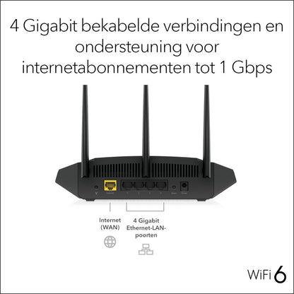 NETGEAR Nighthawk 4-Stream AX1800 | Wifi 6 Router | Gigabit Ethernet Dual-band (2.4 GHz / 5 GHz) | 1200Mbit/s - Matmuis - Matmuis
