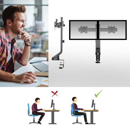 ACT AC8332 | In Hoogte Verstelbare Monitor-bureaubeugel | Tot 27" | Max 7kg | VESA 100x100 | 2 Monitoren - Matmuis - Matmuis