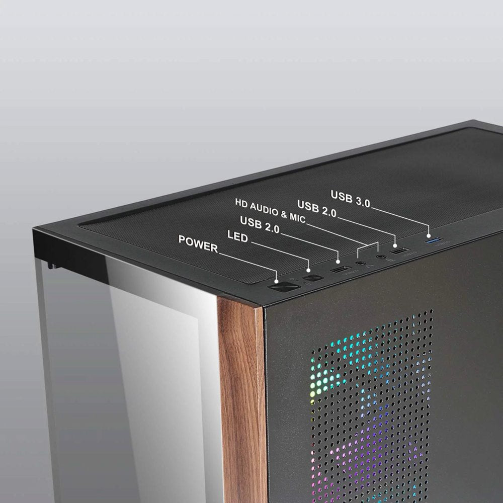 Case Azza Neptun 491 | Midi Tower | RGB | Zwart en Hout - Matmuis