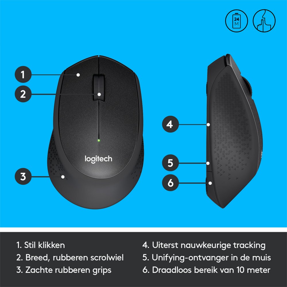 Logitech M330 Silent | Draadloze Muis | Rechtshandig | RF | 1000 DPI | Zwart - Matmuis - Matmuis