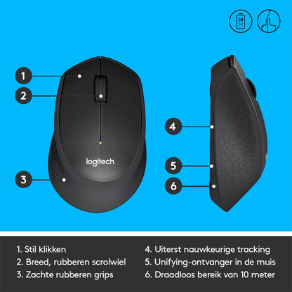 Logitech M330 Silent | Draadloze Muis | Rechtshandig | RF | 1000 DPI | Zwart - Matmuis - Matmuis