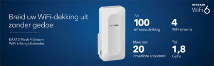 NETGEAR EAX15 | Wi-Fi 6 Mesh Extender | Dual-band | 1800 Mbps | Gigabit Ethernet | Wit - Matmuis - Matmuis