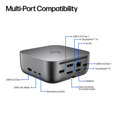 HP Thunderbolt 4 100W G6 Dock | Thunderbolt 4 Dockingstation | Tot 100W Power Delivery | 2.5Gb Ethernet - Matmuis - Matmuis
