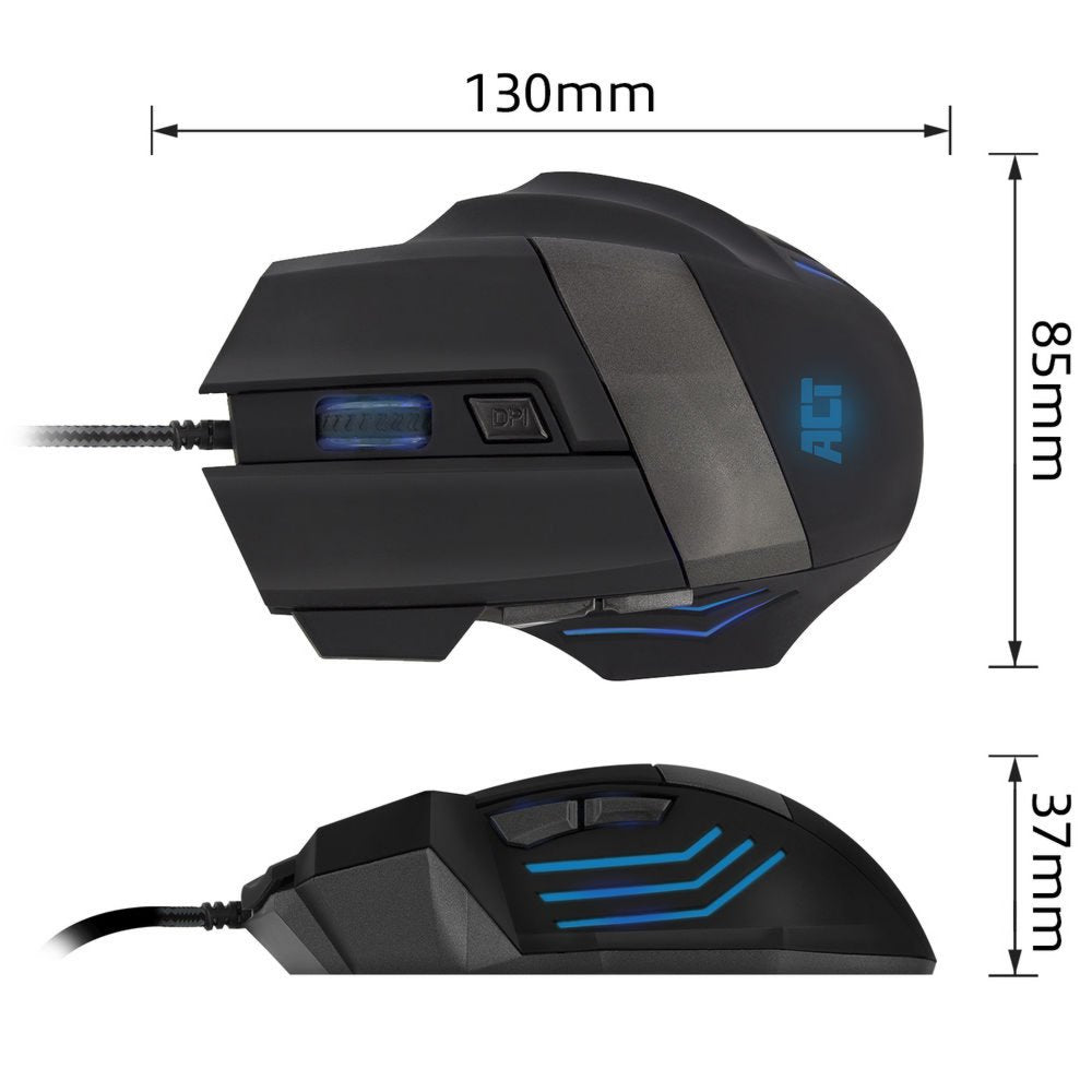 ACT AC5000 | Bedrade Gaming Muis | Rechtshandig | USB-A | 3200 DPI | Zwart - Matmuis - Matmuis